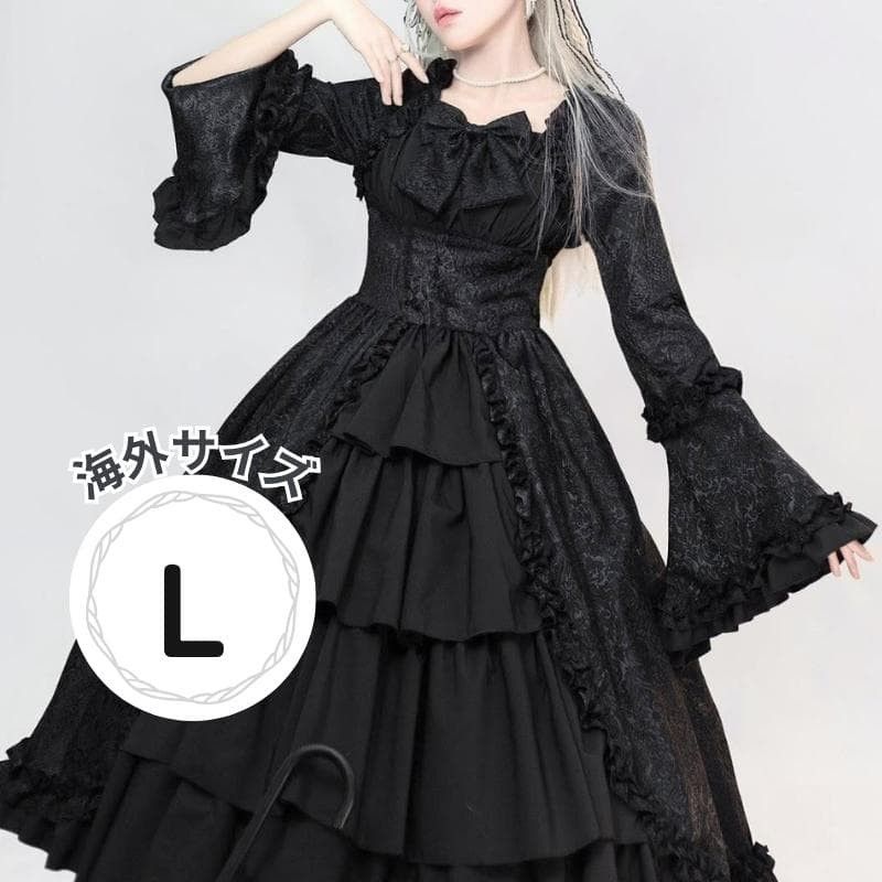 Preview of 姫袖 ゴシック ワンピース ジャガード風 宮廷 闇 長袖 L