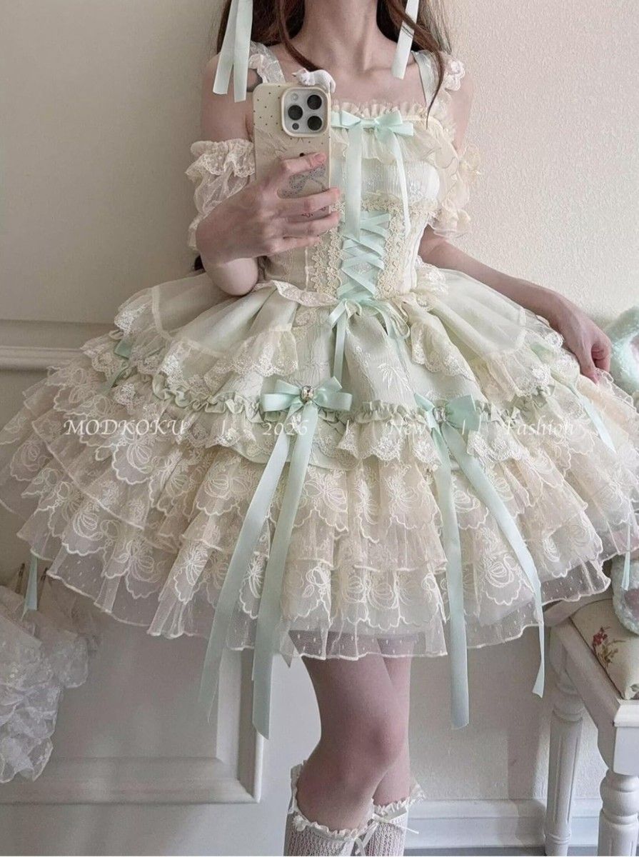 Preview of ロリータ JSK 花嫁風 ジャンパースカート レディース ワンピース レースアップ フリル 洋服 アイドル 衣装 ロリィタ お姫