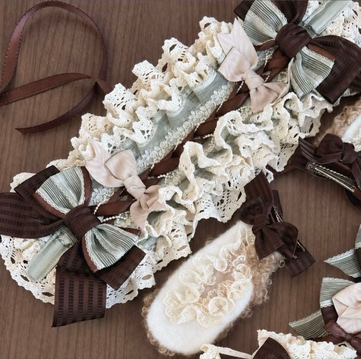 Preview of ロリータ チョコミント たれ耳 ヘッドドレス うさぎ 可愛い うさ耳 生成り