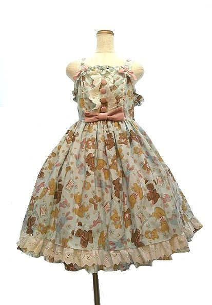 Preview of Angelic Pretty Vintage Toys Jumper Dress & Vintage Toys Half Bonnet 2-Piece Set
