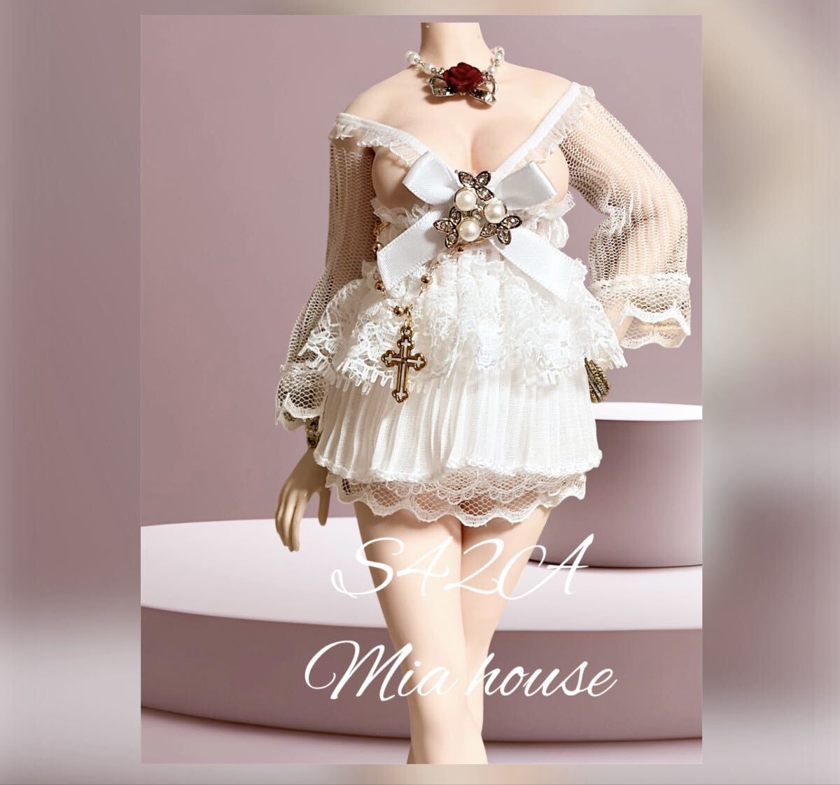 Preview of S42A☆ 1/6TB League ☆Phicen☆ White Lace Sexy Gothic Lolita Dress Set ☆Mia house☆
