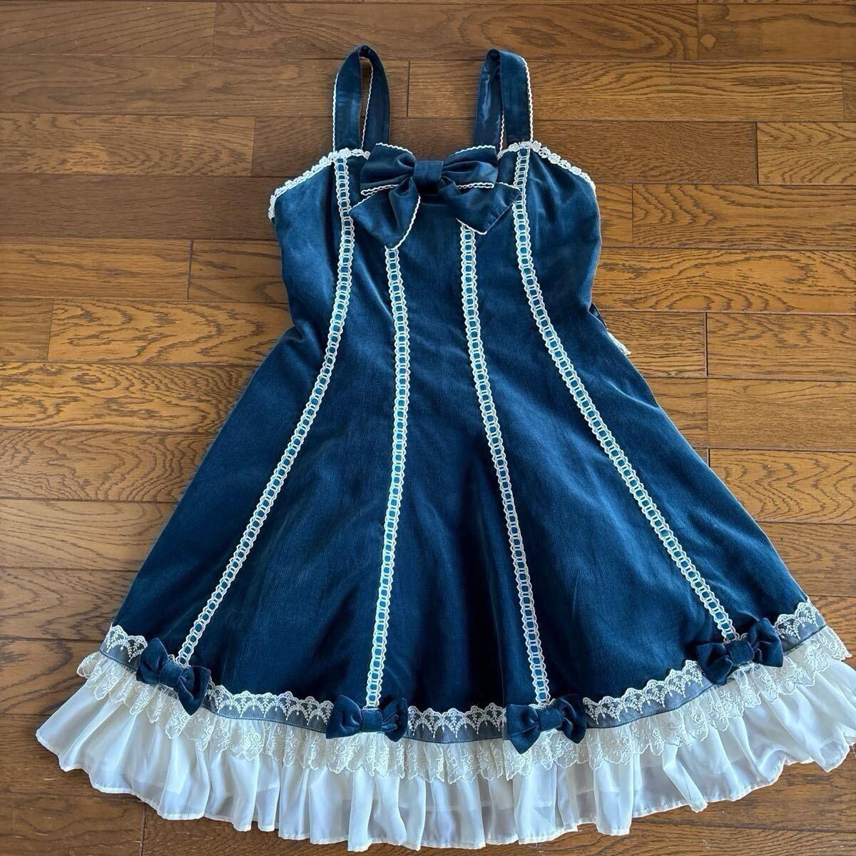 Preview of Angelic Pretty Jumper Dress, Navy, Lace, Frill, Ribbon