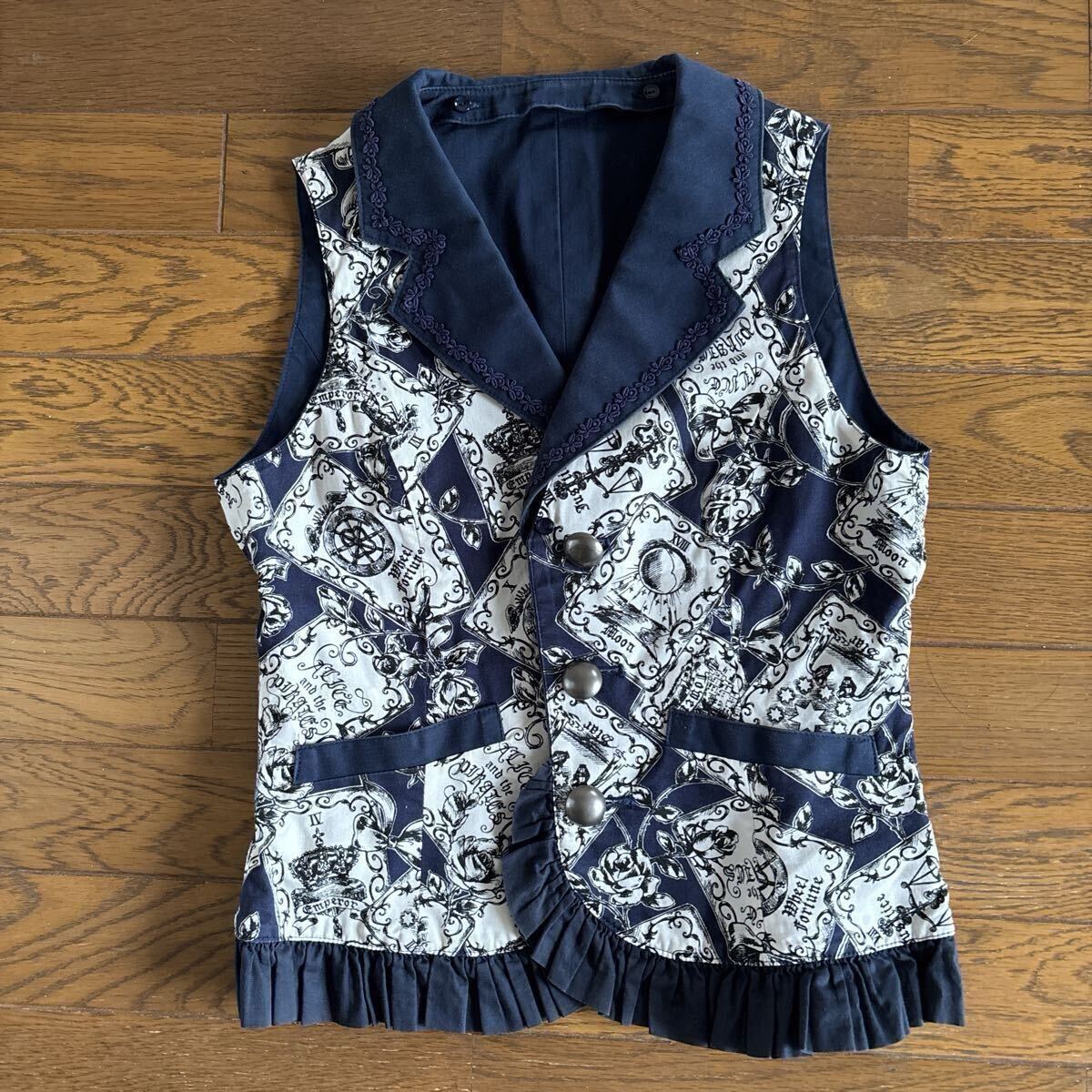 Preview of Alice and the Pirates Tarot Card Pattern Vest Gilet Navy Reversible Alice and the Pirates Made in Japan