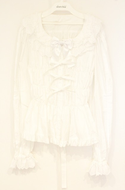 Preview of metamorphose / 【プラスサイズ】綿レースシャーリング長袖ブラウス（丸襟） 2 シロ O-26-09-27-003-ME-BL-OW-OS