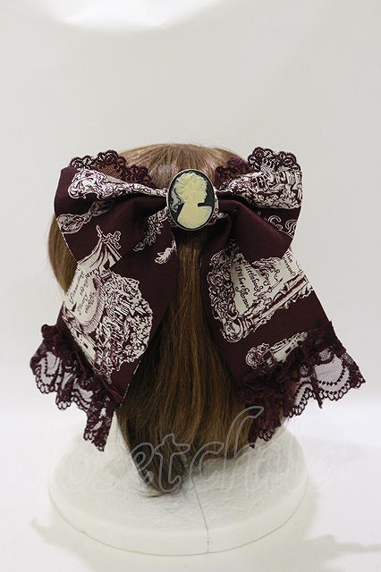 Preview of ALICE and the PIRATES / Cock Robin? Mother Goose? Pattern Ribbon Barrette, Bordeaux H-26-09-29-1007-PA-AC-NS-ZH