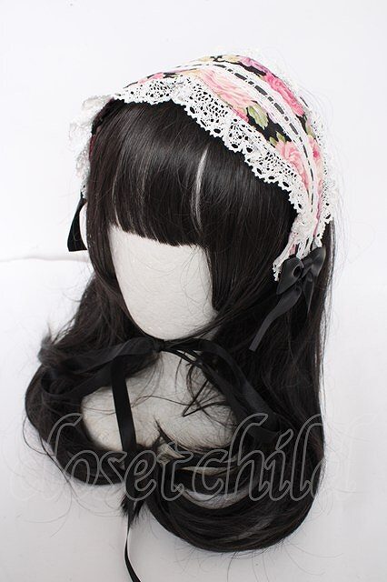 Preview of metamorphose / はしごレースリボン花柄ヘッドドレス 黒 Y-26-09-24-013-ME-AC-SZ-ZY