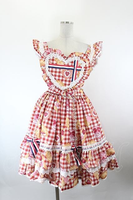 Preview of Angelic Pretty / Strawberry Bread Bakery Cafe Skirt Set Red I-26-09-27-068-AP-SK-SA-ZI