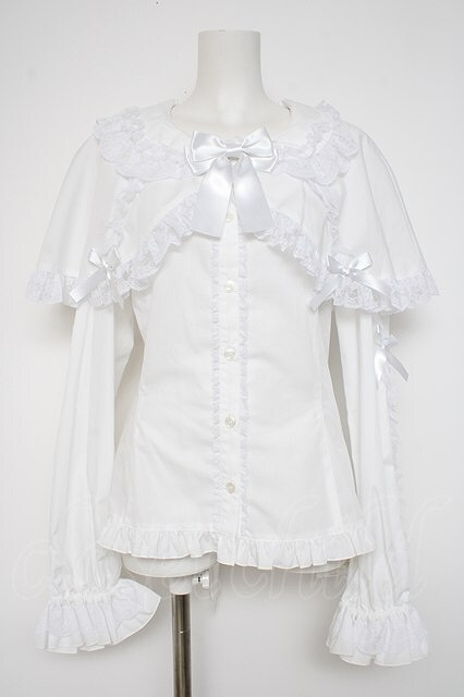 Preview of metamorphose / 【プラスサイズ】ケープ付き丸襟ブラウス 2 白 Y-26-10-14-068-ME-BL-AS-ZY