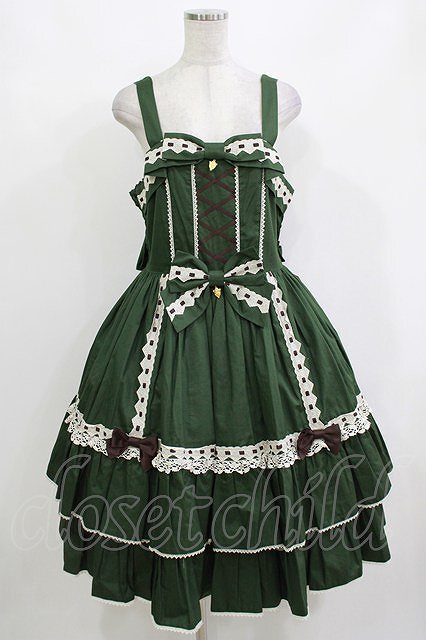 Preview of metamorphose / 【プラスサイズ】メアリーはしごレースジャンパースカート プラスサイズ グリーン H-26-10-12-1009-ME-OP-NS-ZH