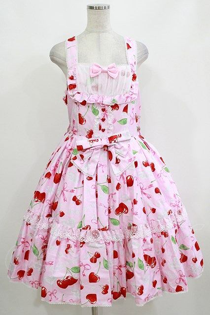 Preview of metamorphose / 【プラスサイズ】ホイップチェリー ヨーク切替ジャンパースカート プラスサイズ ピンク H-26-10-12-1007-ME-OP-NS-ZH