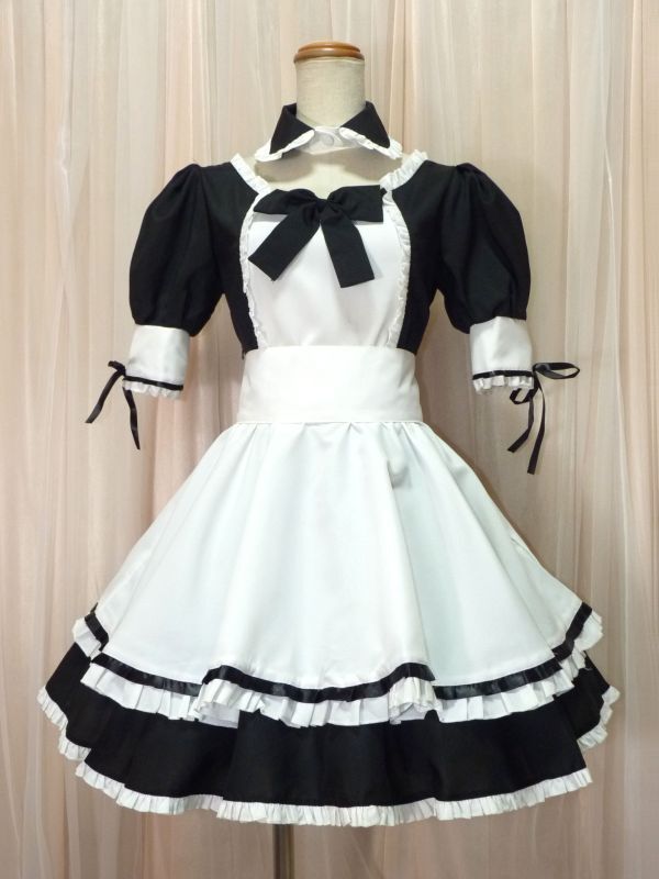 Preview of 10-28☆ブラック＆ホワイト/地雷系量産型/ゴスロリロリィタ/サーキュラースカート/メイド服/M/W36.B45☆