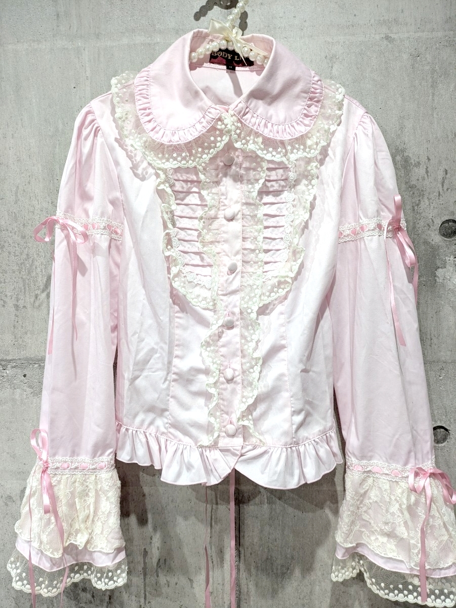 Preview of BODY LINE ロリータブラウス ピンク 長袖 フリル レース リボン BABY