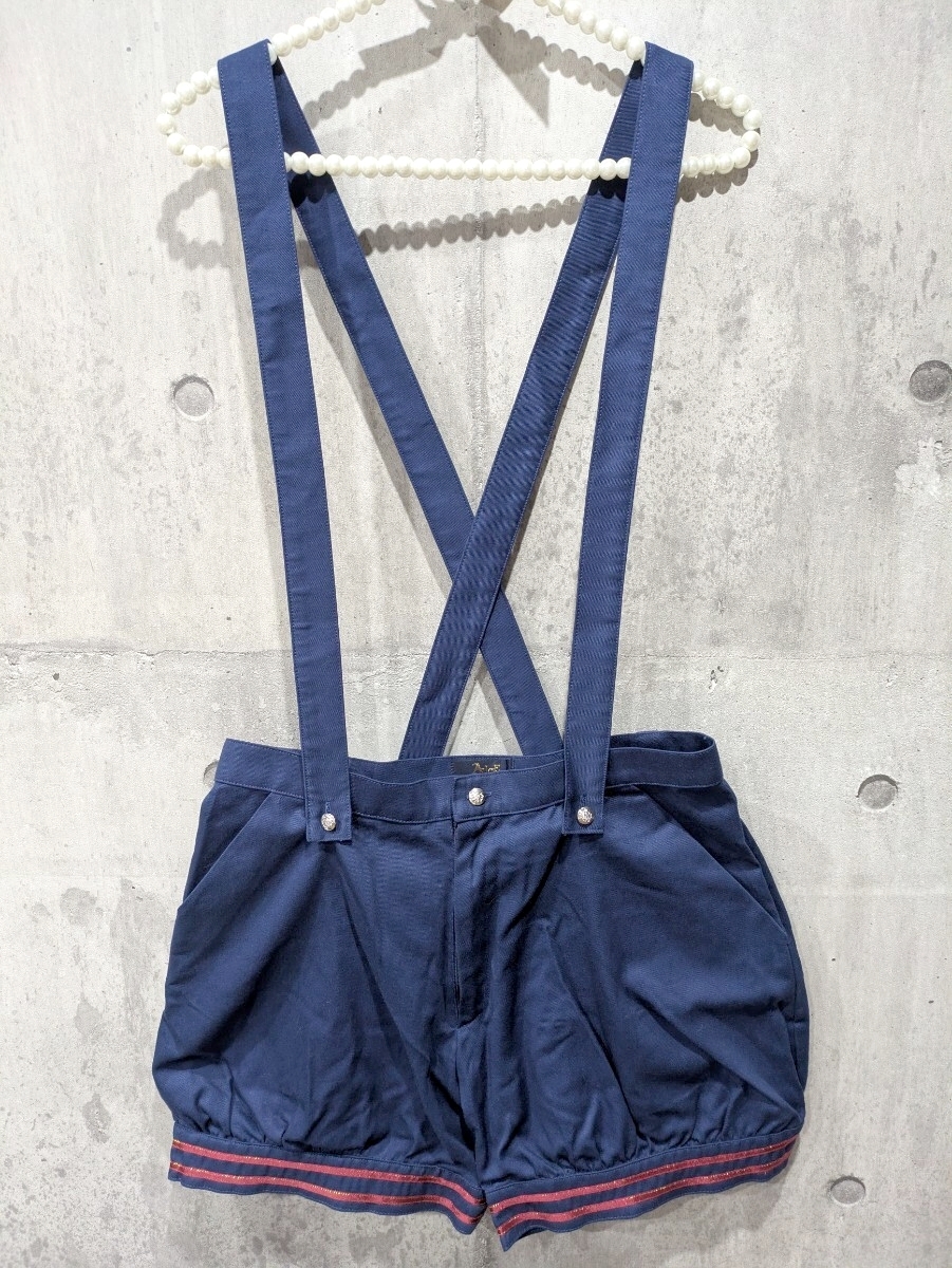 Preview of Excellent condition ALICE and the PIRATES suspender shorts, navy blue with red stripes, Lolita style.