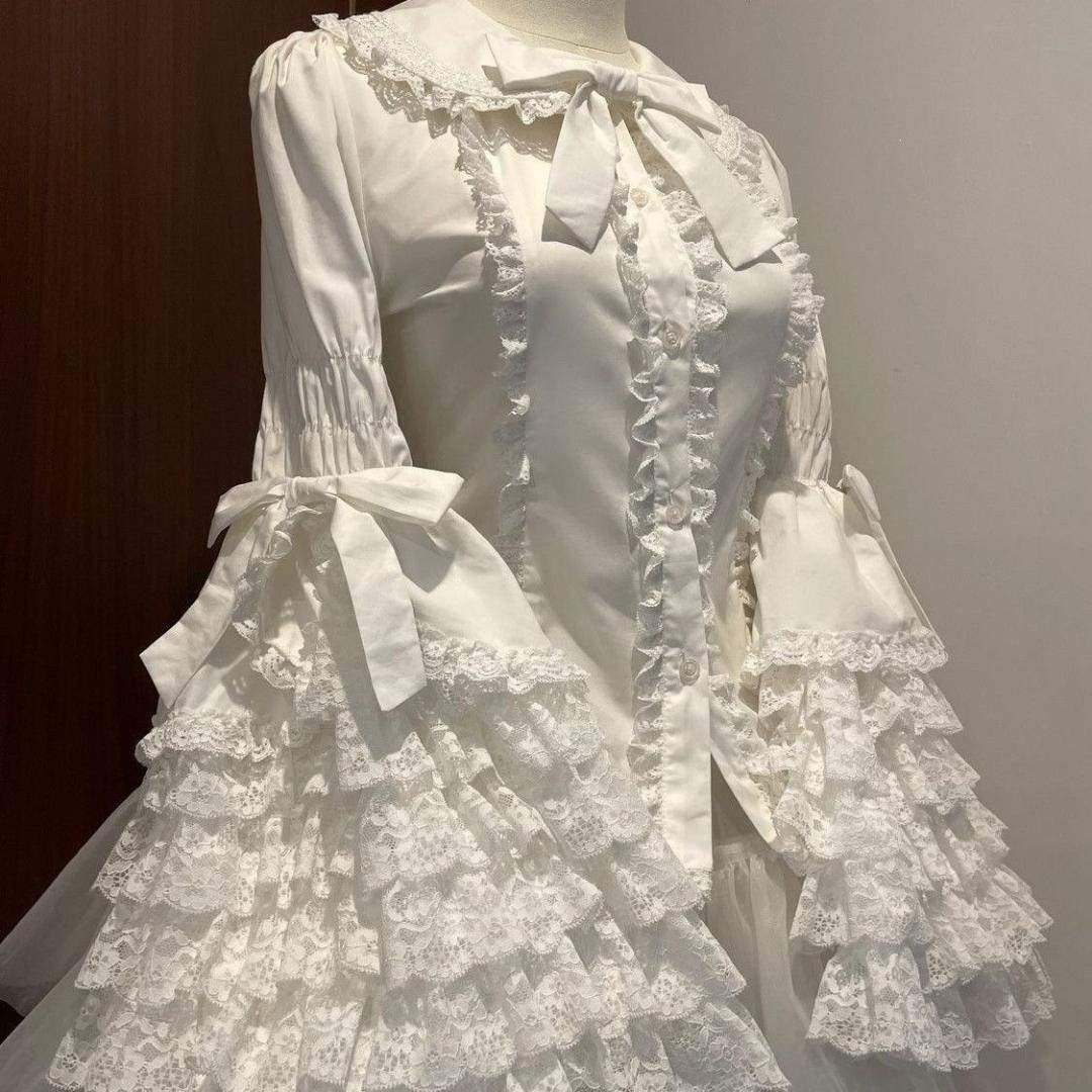 Preview of 姫系 ブラウス レース袖 リボン ロリータ ゴスロリ 量産型 地雷系 フリル 長袖 レディース Lサイズ ボリュームレース袖