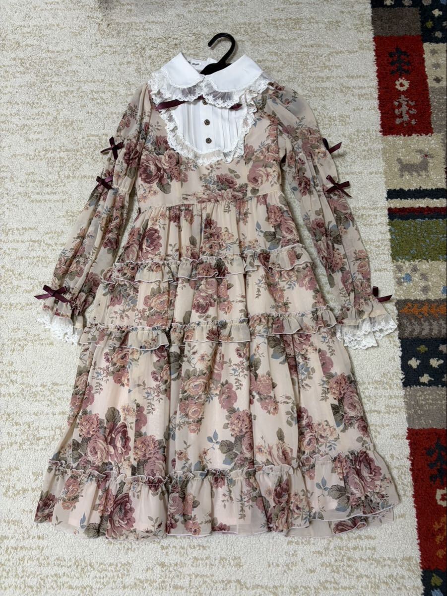 Preview of 未使用タグ付き!! Innocent World ローズシフォン丸衿ドレス 受注生産品 Mサイズ ピンク×ボルドー イノセントワールド ロリータ ロリィタ