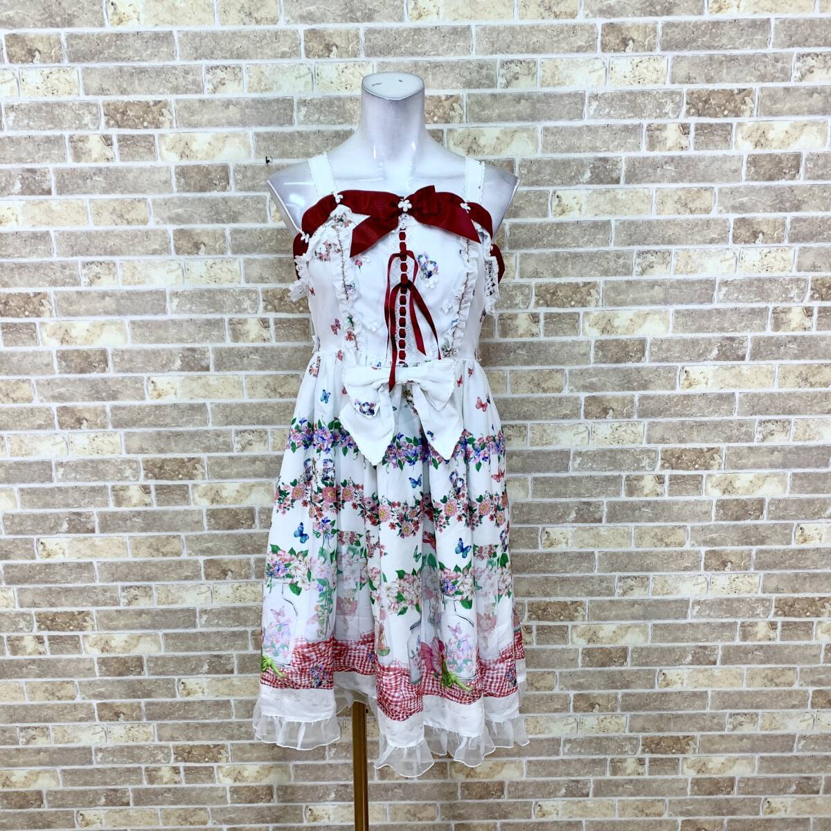 Preview of BABY, THE STARS SHINE BRIGHT Dress, White with Multicolor Pattern, Lolita Fashion, Used, Item No. 30844