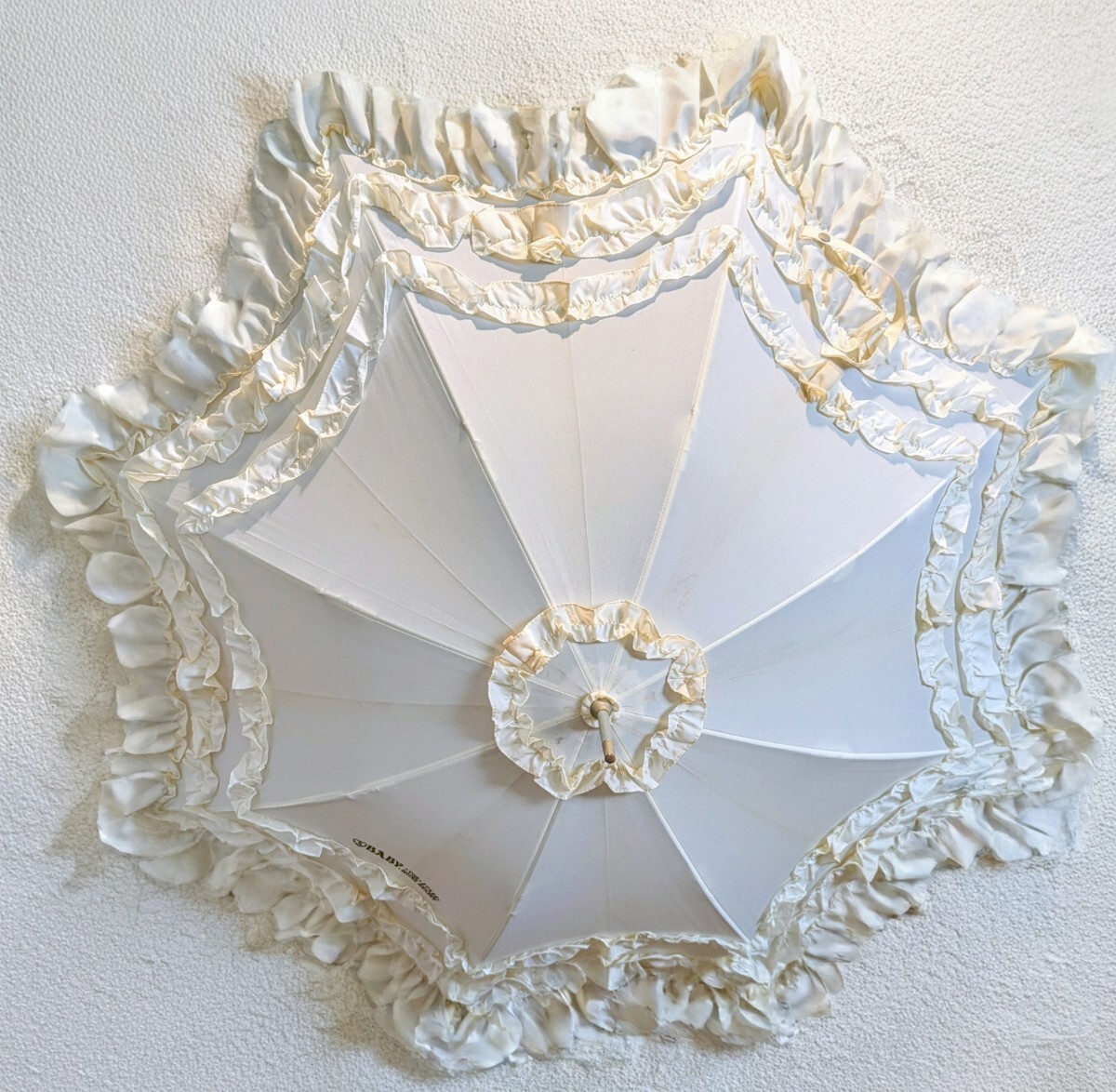 Preview of BABY, THE STARS SHINE BRIGHT ☆ Frilled Parasol ☆ Suitable for both sunny and rainy days ☆ White Lolita ☆ Beige tones ☆ Used item ☆ Slight stains and other imperfections present