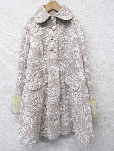 Preview of i4390: Angelic Pretty Lacy Mademoiselle Coat, Wool Coat, Lace, Fur/Ribbon, Beige