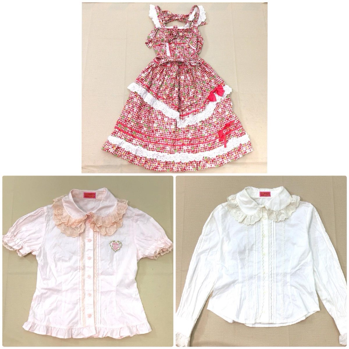 Preview of ■ BABY, THE STARS SHINE BRIGHT Dress & Blouse 3-Piece Set - One Size Fits All - Women's - Lolita - Sweet Lolita - Lace - Ribbon - Strawberry