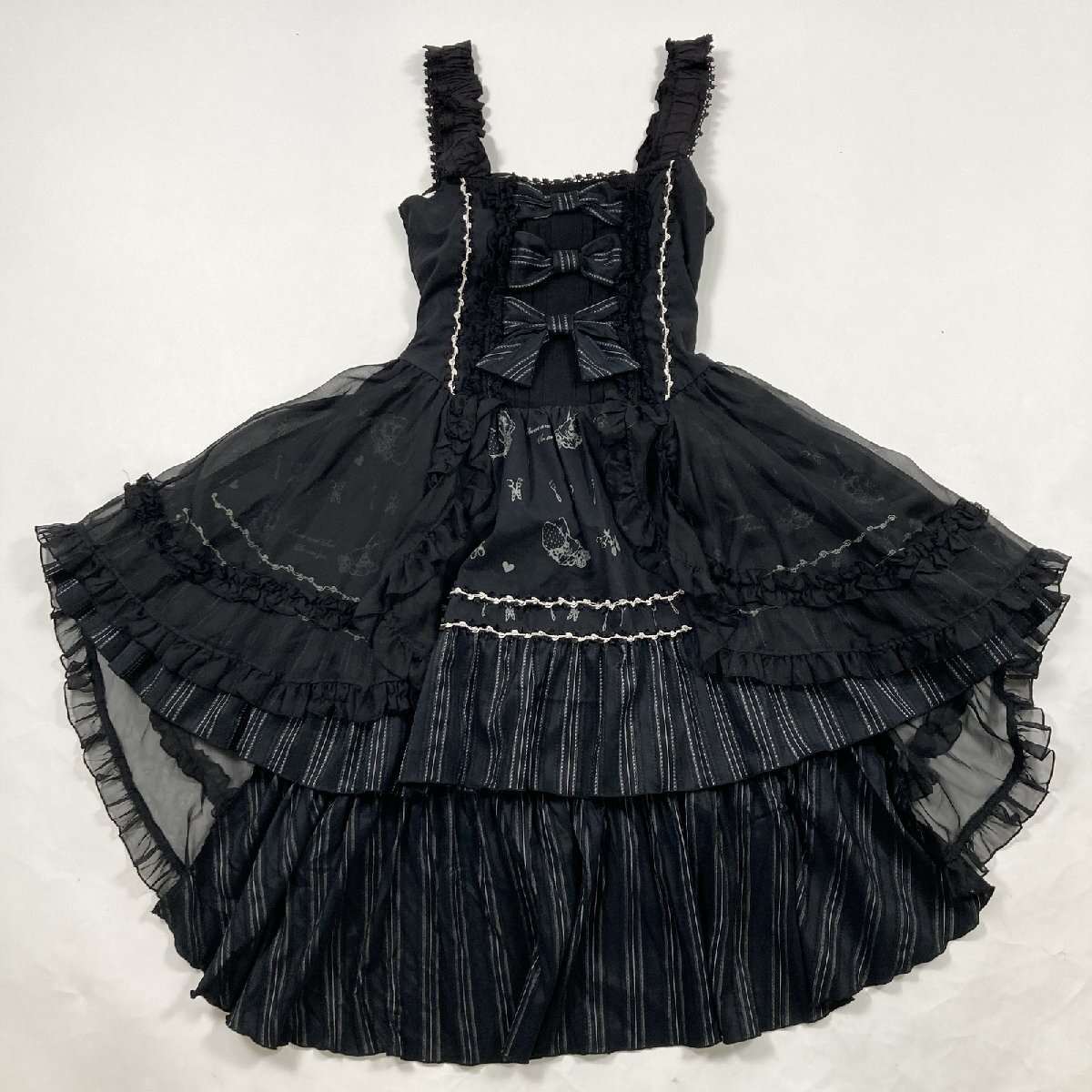 Preview of ★ Alice and the Pirates Jumper Skirt, Black, Ribbon, Frill, Dress, Gothic Lolita, Lolita, Fishtail Vest, As-is Condition