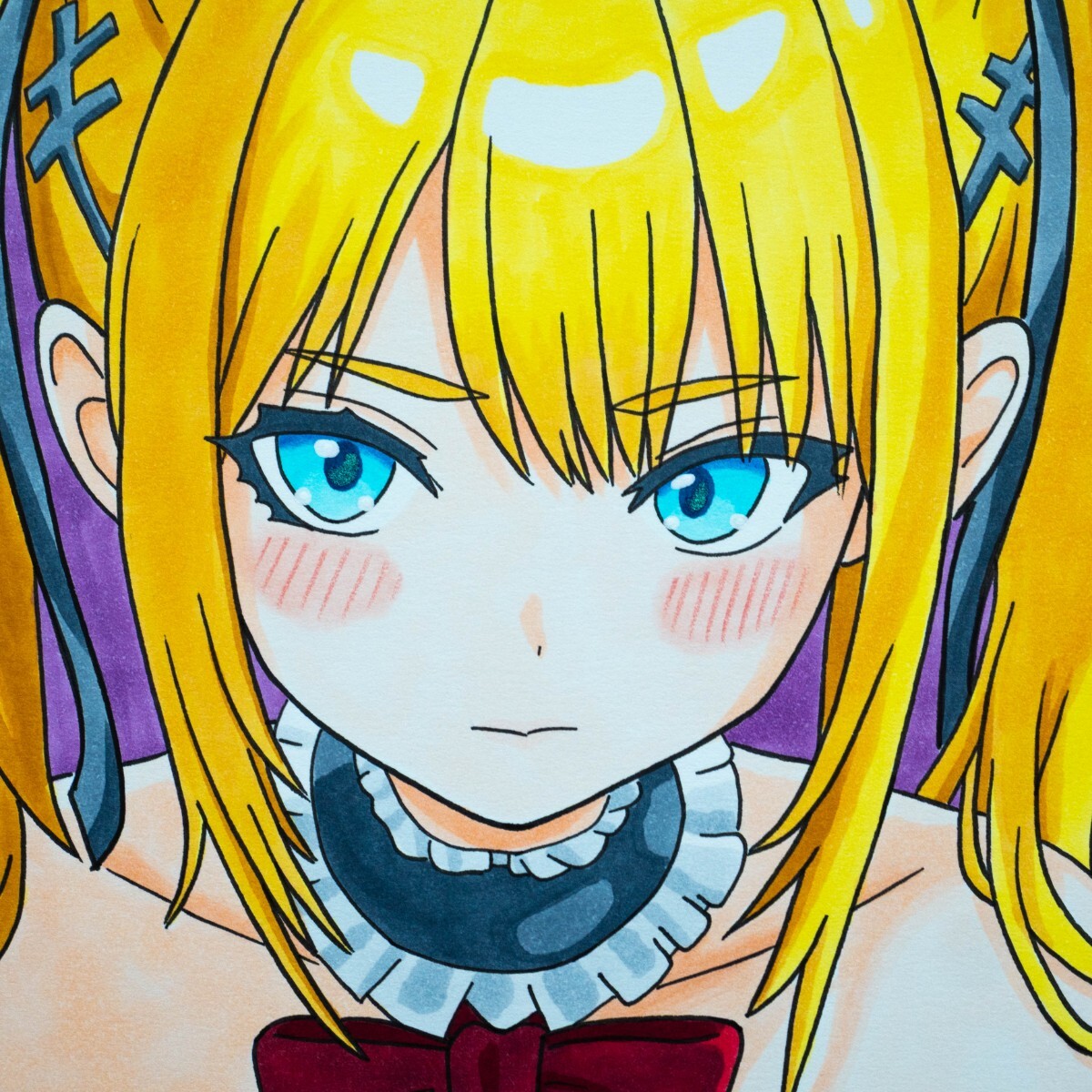 Preview of Hand-drawn illustration, analog, original, one-of-a-kind, A5 size, doujin, beautiful girl, blonde twin tails, Gothic Lolita maid, Lolita.