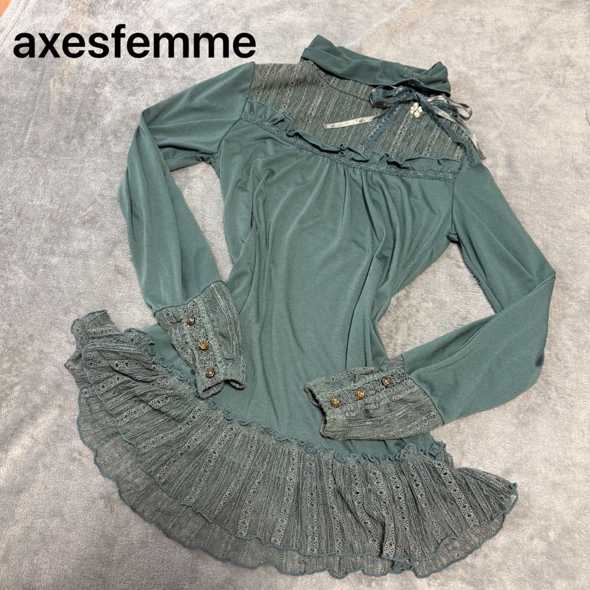 Preview of axes femme ブラウス チュニック フリル 森ガール 姫系 y2k 00s ビッグリボン 平成 ワンピース レース襟