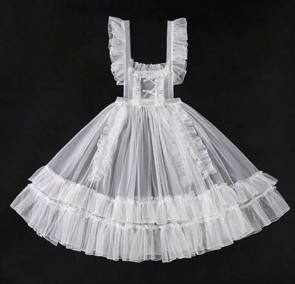 Preview of Lolita-style tulle apron dress, white, frills, lace, tulle overdress.