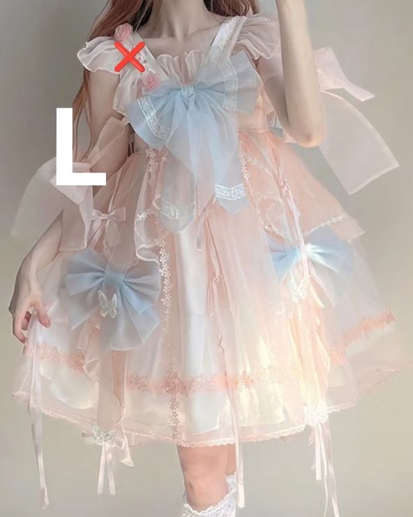 Preview of 新品 ロリータ ワンピース ピンク×ブルー フリル レース リボン 姫系