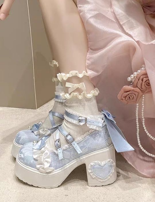 Preview of ロリータ 靴 厚底 シューズ 厚底パンプス ローファー サブカル系 パンプス 甘ロリ ブルー 水色 ローファー