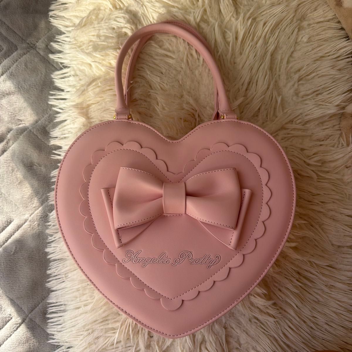 Preview of Angelic Pretty Heart-Shaped Bag, Pink, with Ribbon and Logo