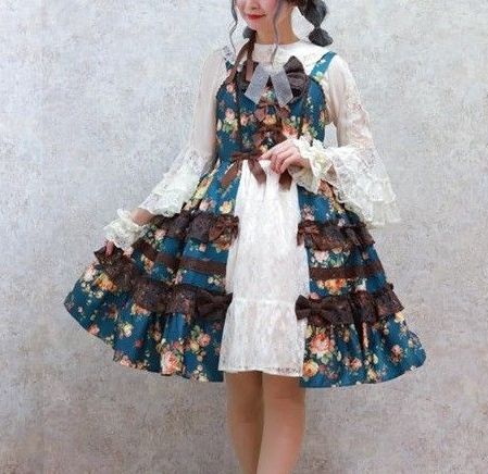 Preview of Unused axes kawaii Antique Rose Dress JSK (Sold Out Item) - Rose, Brown, Green, Ribbon, Lace, Lolita, Classical