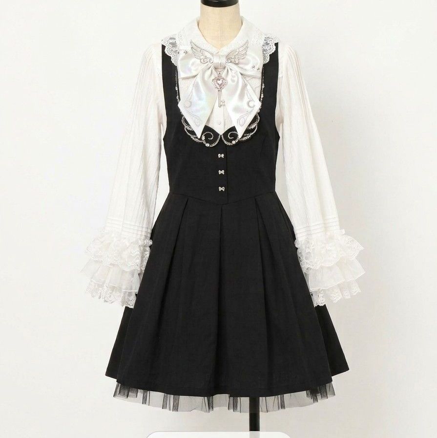 Preview of Secret Honey JSK 羽根 ビジュー ジャンパースカート リボン ブラック シークレットハニー 黒 エンジェルウイング