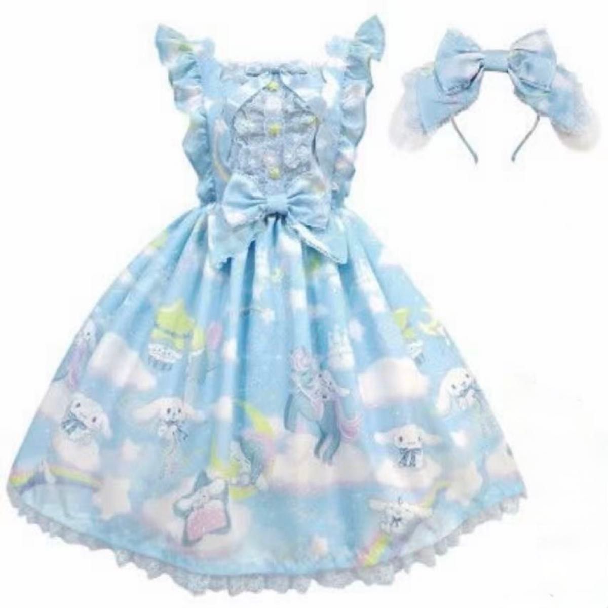 Preview of Brand new Angelic Pretty Cinnamoroll Lolita Cinnamoroll Jumper Skirt Set with Headband, Light Blue (SAX)