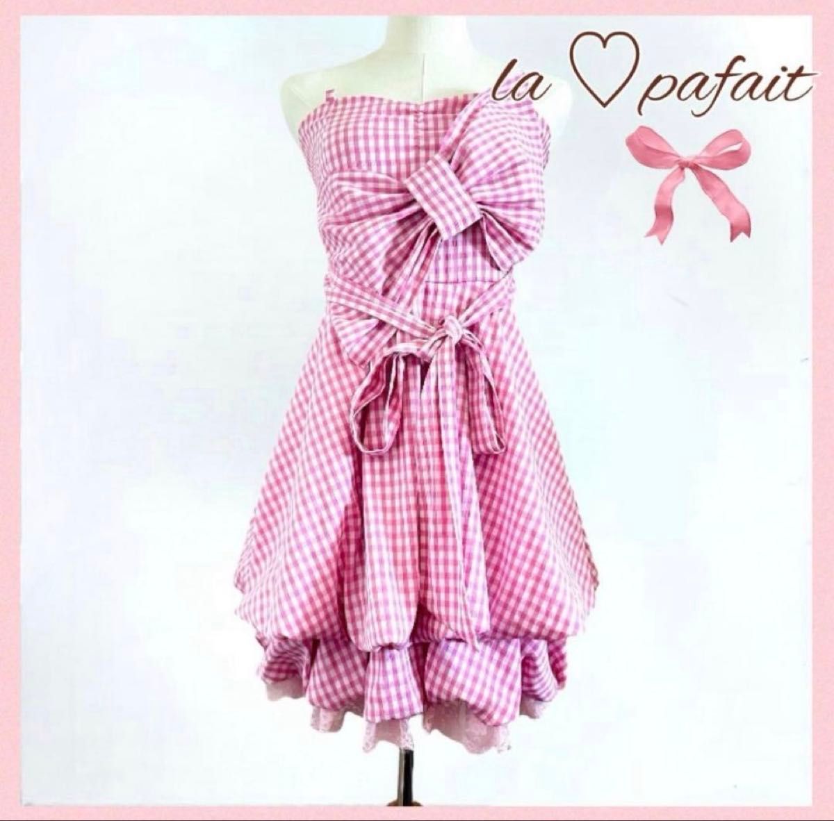 Preview of Rare Item ◆ la pafait Gingham Check Ribbon Dress Pink Princess Heisei Gal Lolita Y2K