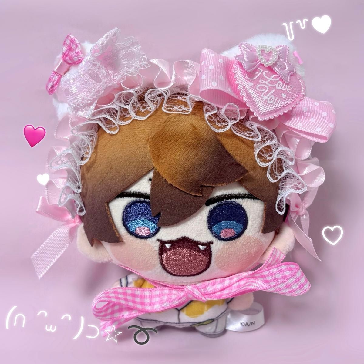 Preview of にじぱぺっと まるっと ぬい服 量産型 平成女児 ピンク リボン フリル ヘッドドレス ペア おまんじゅう
