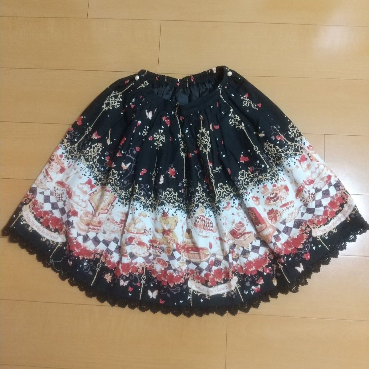 Preview of BABY, THE STARS SHINE BRIGHT Black Clockwork Tea Party Pattern Skirt