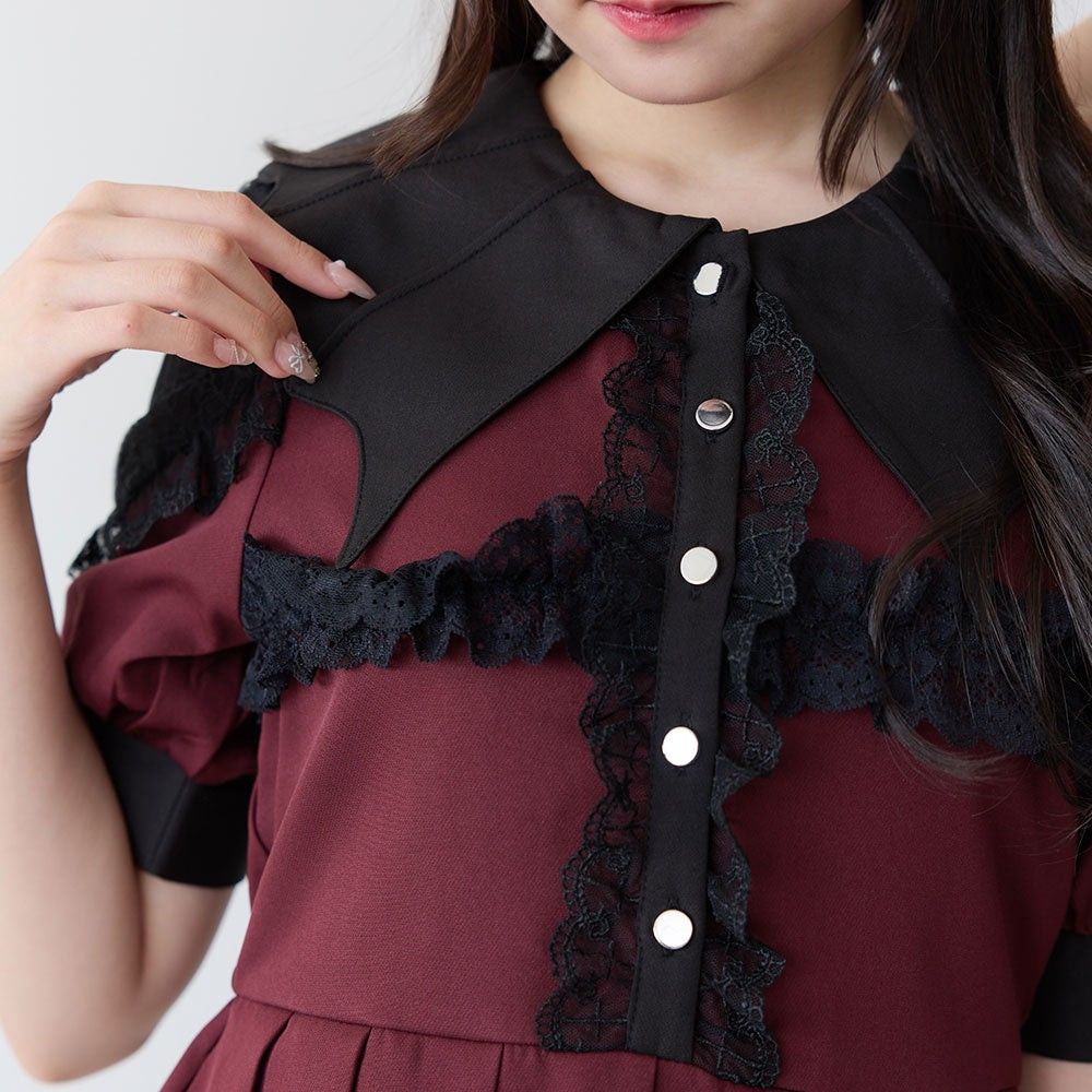 Preview of 新品★ DearMyLove デビル襟クロスフリルワンピース 地雷系 ボルドー ディアマイラブ ゴスロリ ハロウィン