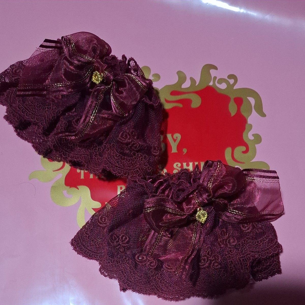 Preview of BABY, THE STARS SHINE BRIGHT Tulle Lace Organza Ribbon Sleeve Holder Bordeaux