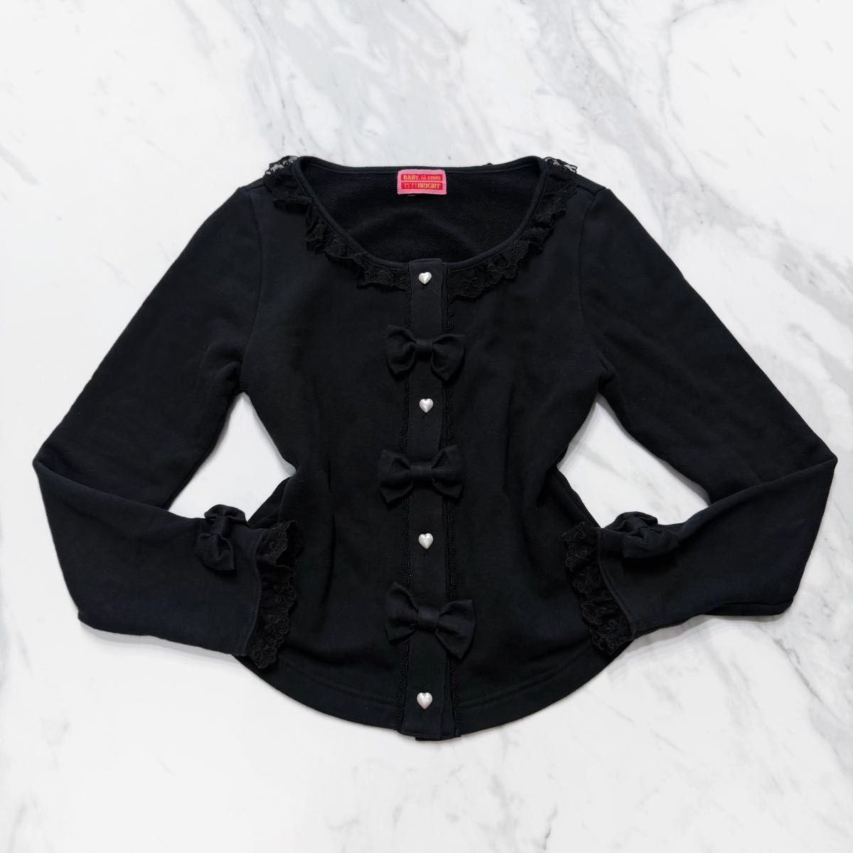 Preview of Baby the Stars Shine Bright Heart Ribbon Cardigan (Black)