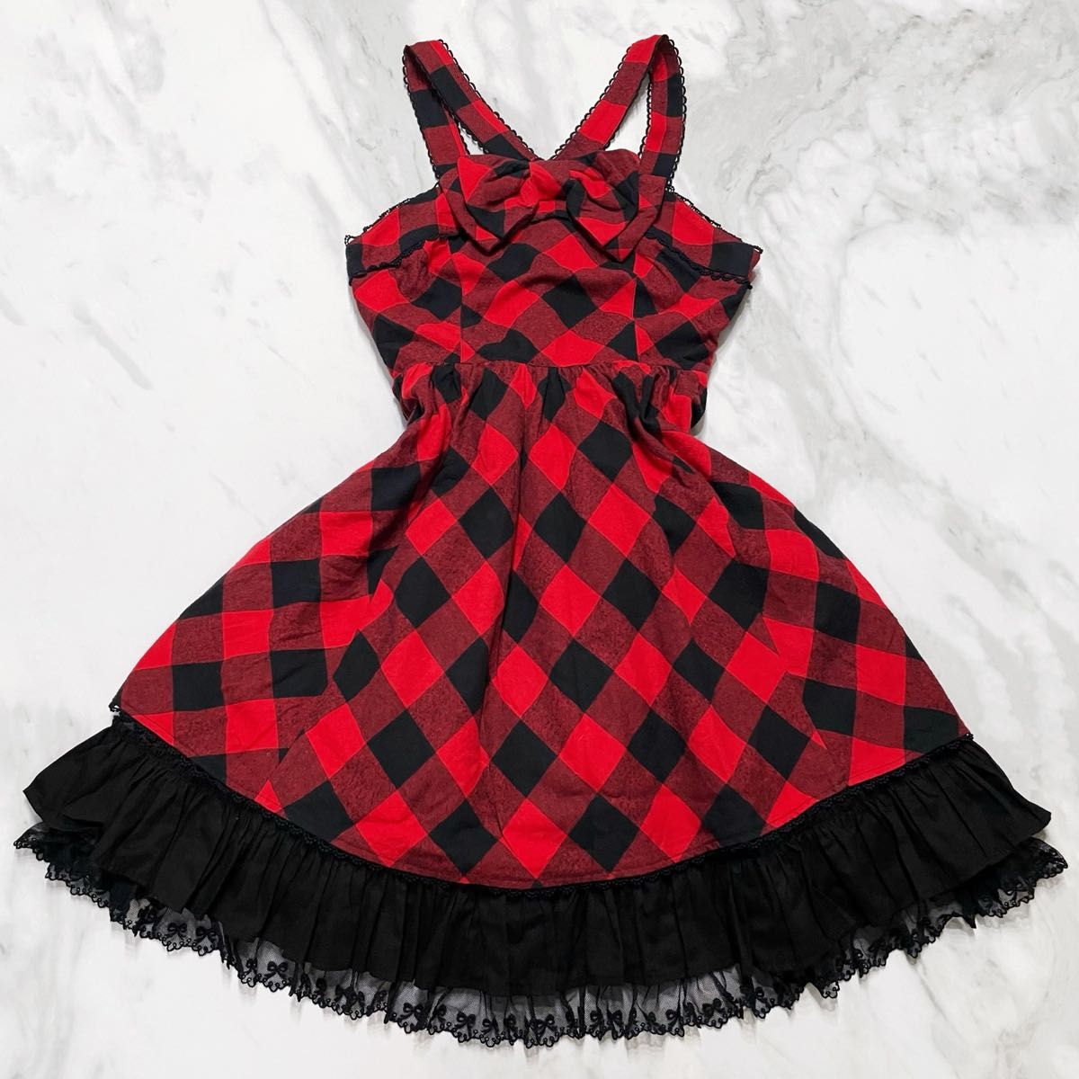 Preview of Angelic Pretty Block Check Jumper Skirt (Lolita, Red)