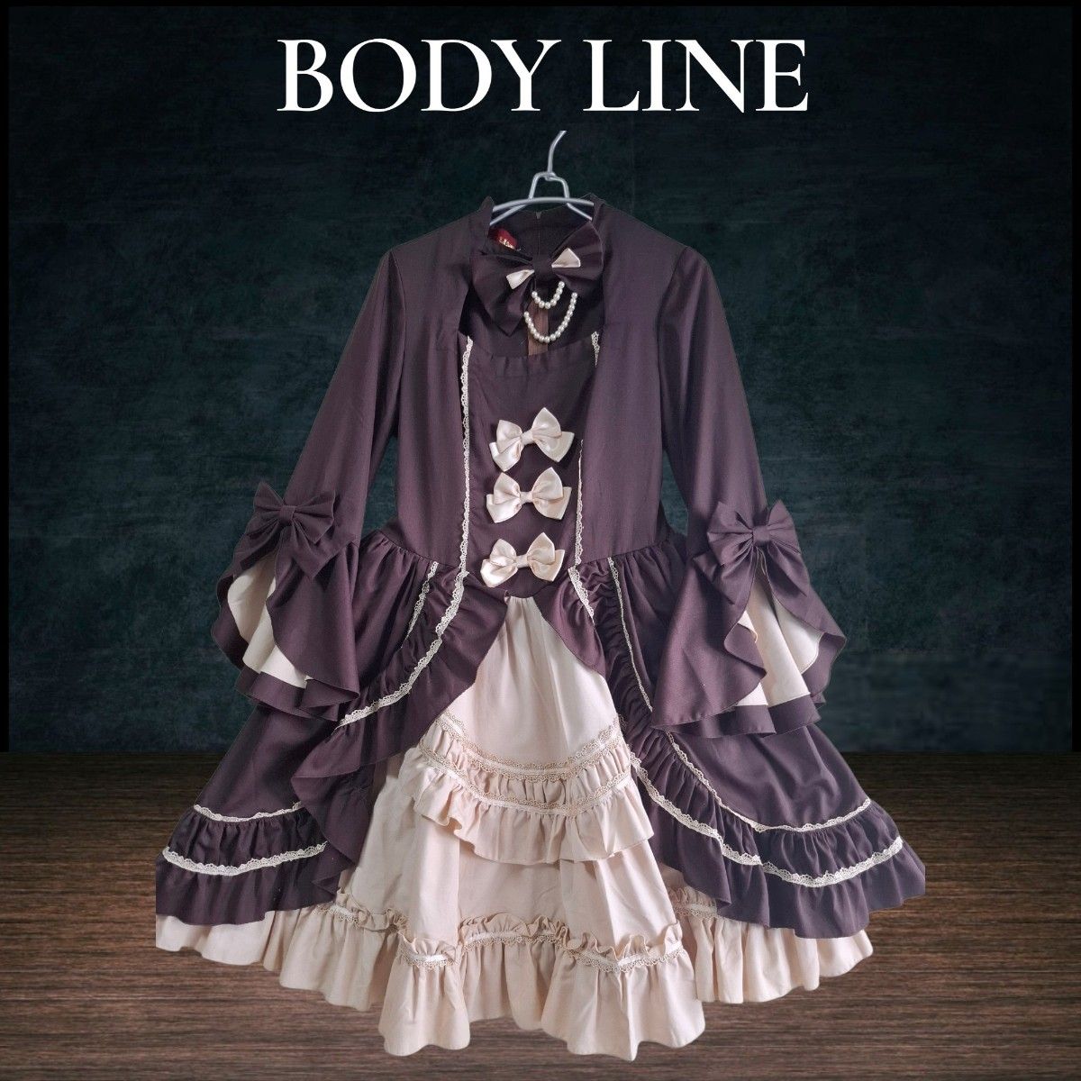 Preview of BODY LINE ゴシックロリータ ワンピース ブラウン×ベージュ フリル リボン