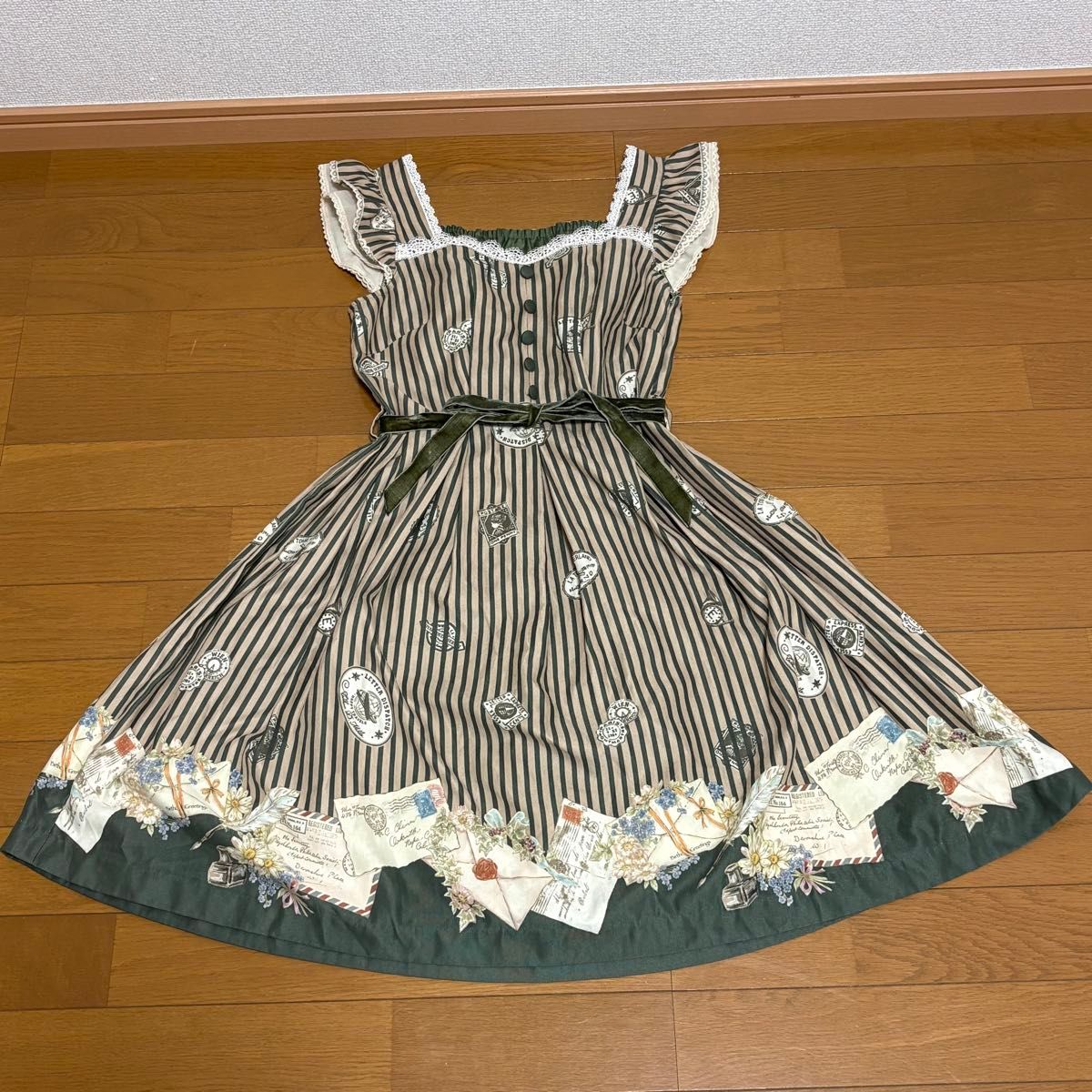 Preview of シークレットハニー レター柄 ワンピース ジャンパースカート ジャンスカ 緑