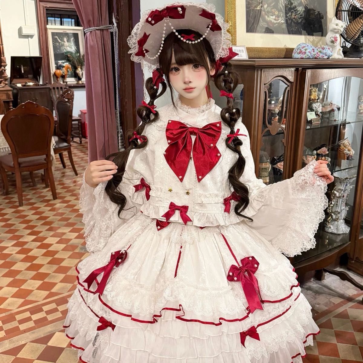 Preview of ロリータドレス ジャンパースカート 甘ロリ ロリィタドレス お姫様 サスペンダードレス ワンピース 白色 ケープ・ボンネット追加可