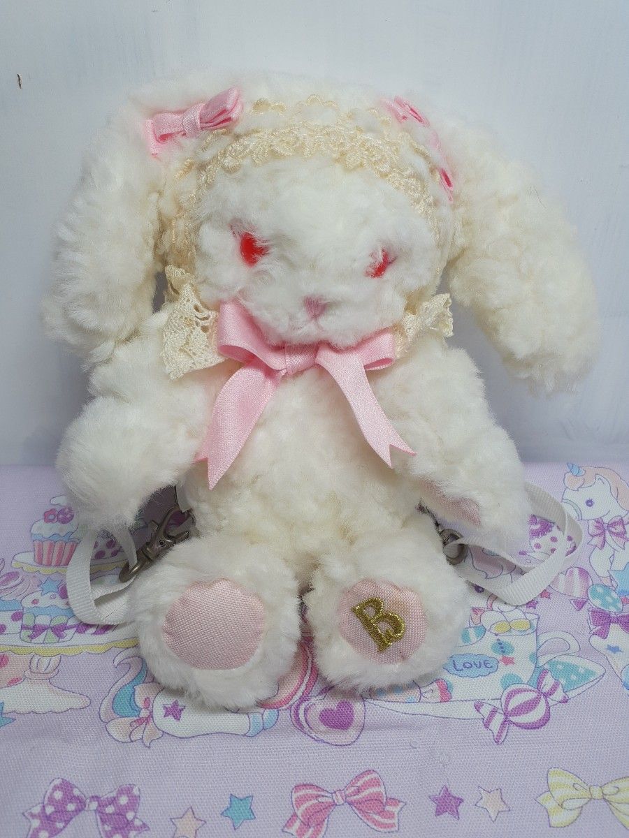 Preview of BABY, THE STARS SHINE BRIGHT Usakumya Mini Backpack (White with Pink Ribbon) - Stain present