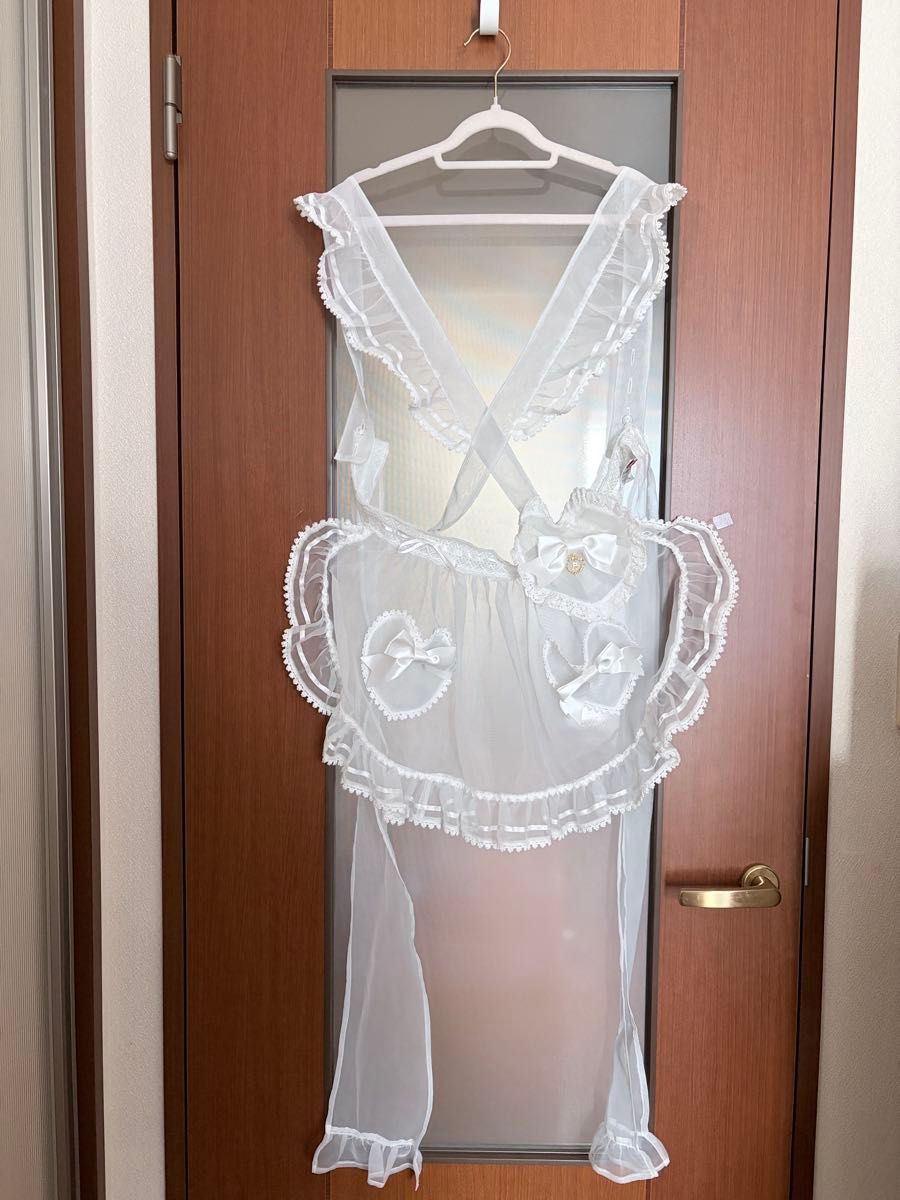 Preview of BABY, THE STARS SHINE BRIGHT White Lace Frill Apron with Pockets and Heart Ribbon Decoration