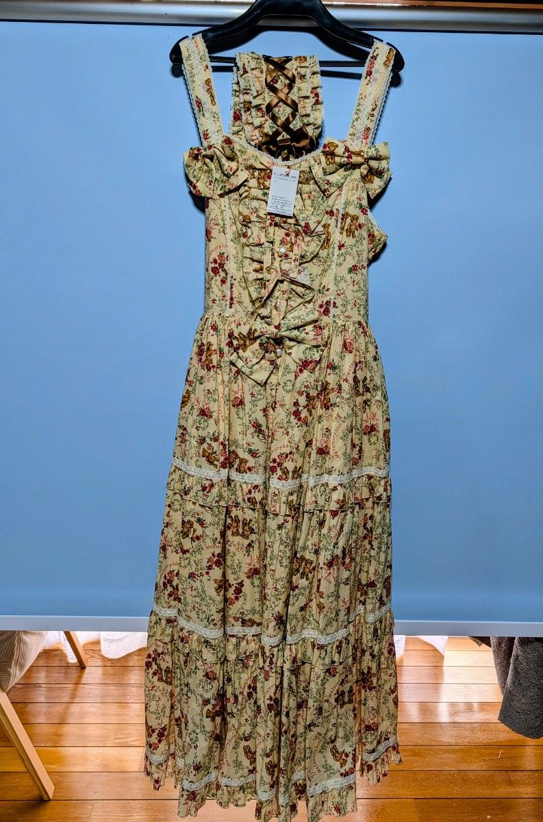 Preview of Tag attached. Metamorphose Gardening Bear Long Tiered Jumper Skirt (Ecru) + Headpiece Set (Plus Size)
