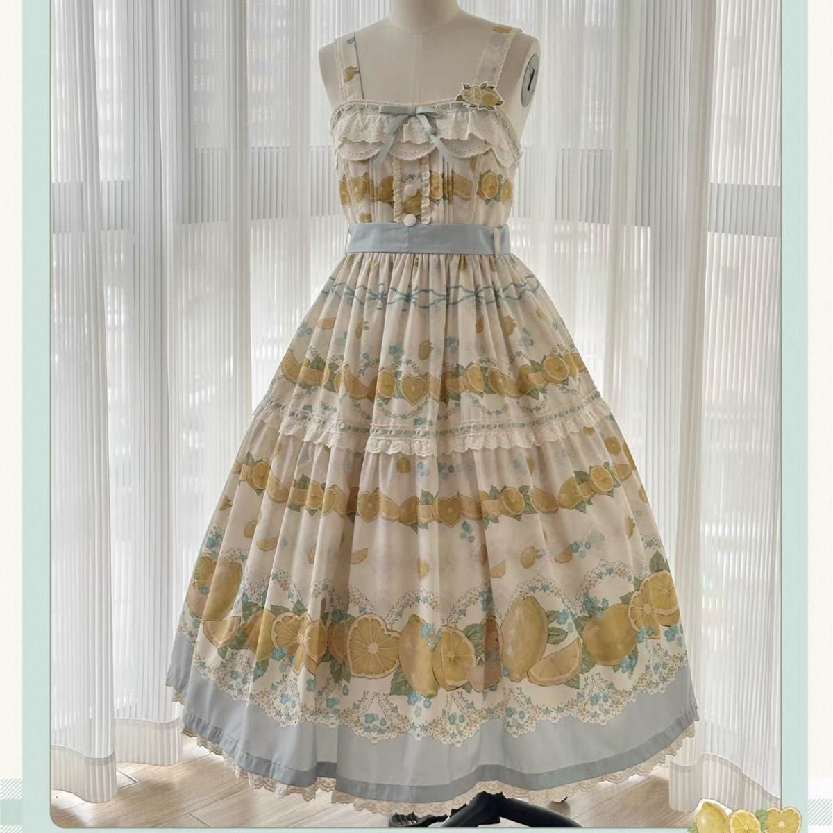 Preview of 【1回着用】レモン柄 中華ロリータ JSK＋ヘッドドレスセット Lemon Lolita ワンピース L