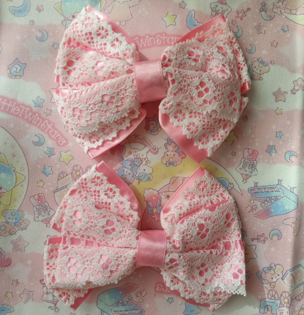 Preview of Angelic Pretty Ribbon Hair Clips (Set of 2) - Pink Lace