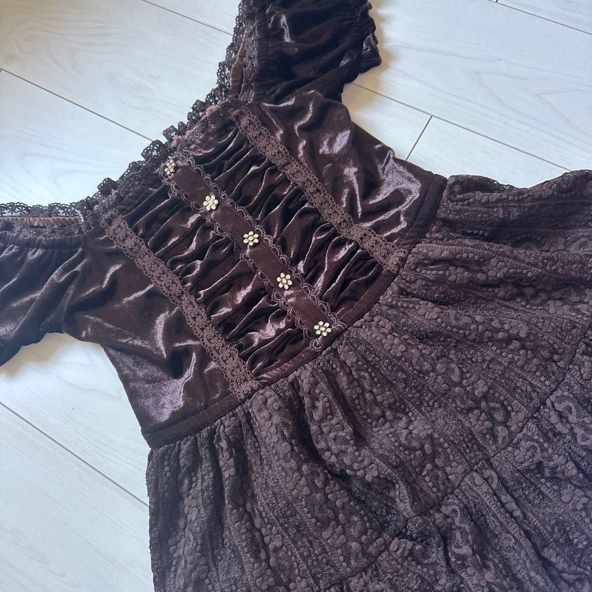 Preview of LIZ LISA Velour Lace Dress Brown Classic Lolita