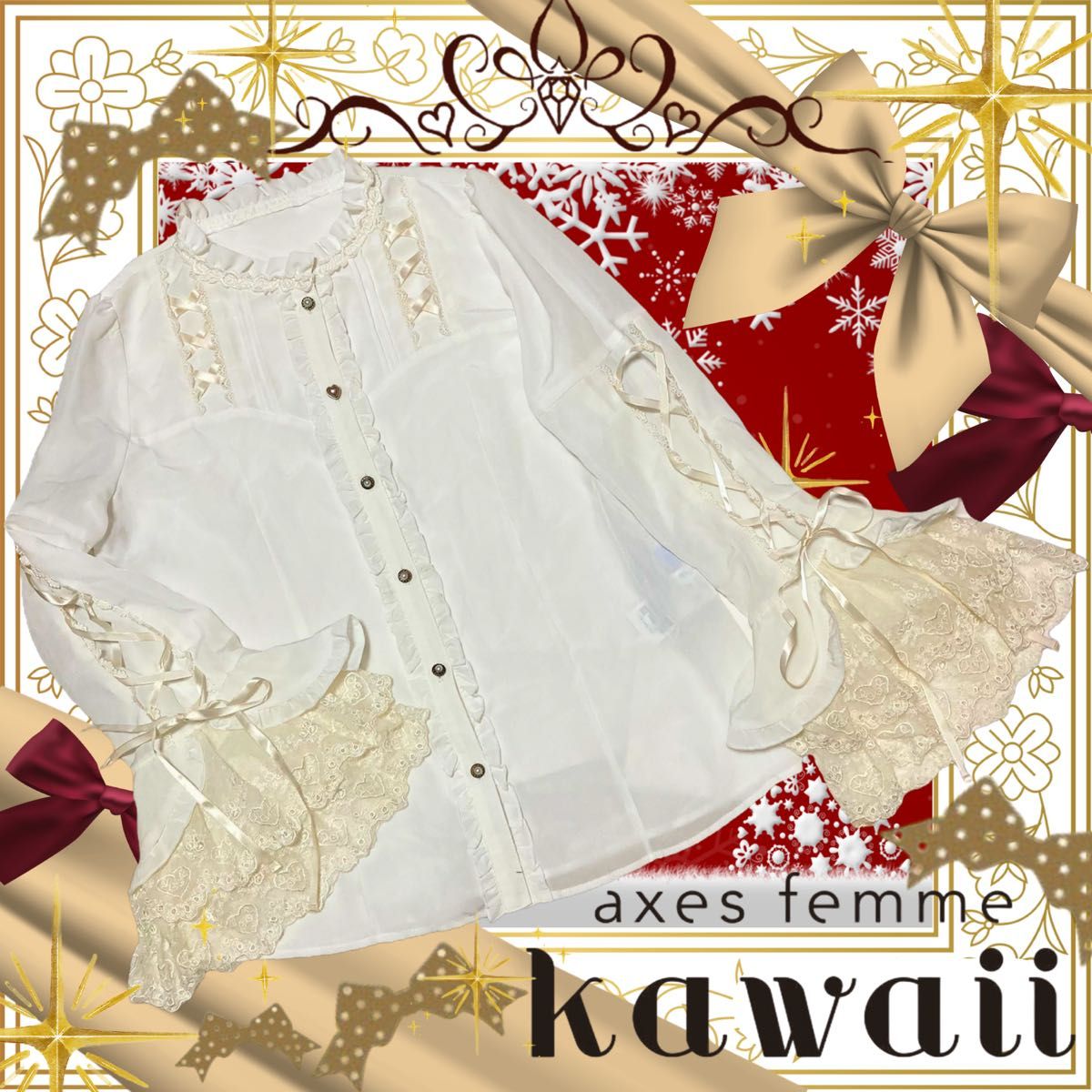 Preview of Voluminous princess-sleeved white blouse / Axes Femmes Kawaii / Lolita / axes femmes kawaii / Mass-produced "Jirai-kei" style / Princess-like sweet style